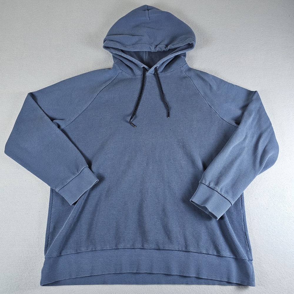 Theory Otto Hoodie Mens Extra Large Blue Pullover Waffle Knit Organic Thermal